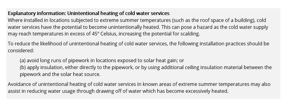 Explanatory information - Unintentional Heating of Cold Water Services