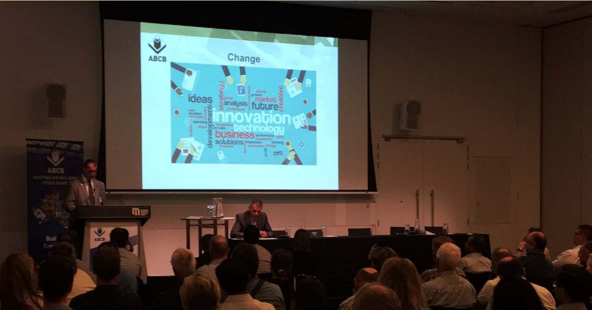 Neil Savery presenting at the ABCB's 2017 NCC Information Seminar, Melbourne